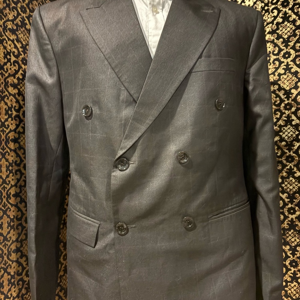 Elegant black window pane Double-Breasted Men's Blazer